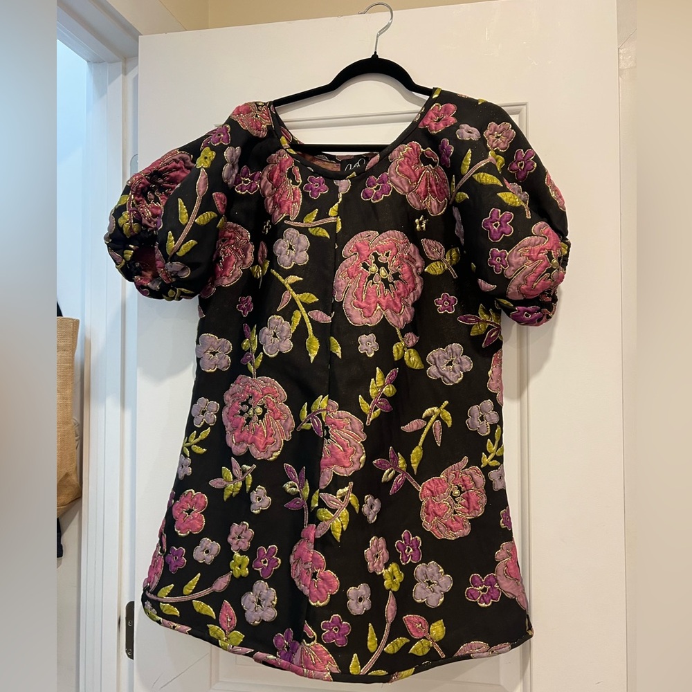 Arianne Pink and Black Floral Puff Sleeve Mini Dress